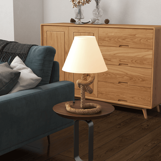 HOMCOM Candeeiro de Mesa LED Candeeiro de Mesa de Cabeceira com Base de Metal Corda de Linho e Ecrã de Tecido Suporte para Lâmpada E27 Máx. 40W Luzes Branco Quente para Dormitório Ø28x45,5 cm Marrom e Bege