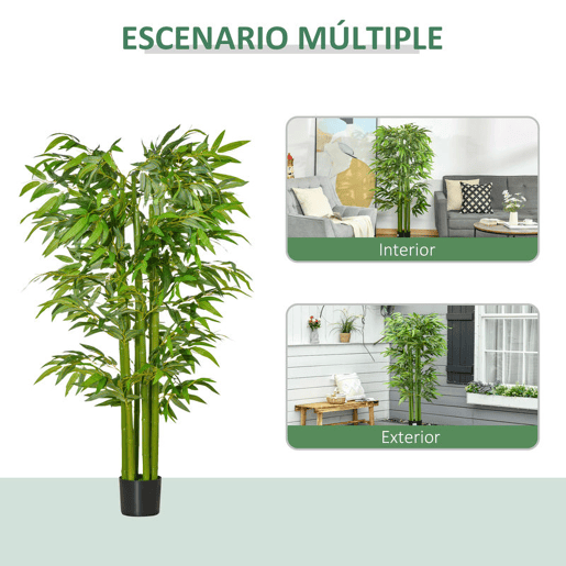 HOMCOM Planta Artificial 160 cm Bambu Artificial com 975 Folhas e Vaso Planta Artificial Decorativa para Interior e Exterior Casa Sala de Estar Escritório Verde