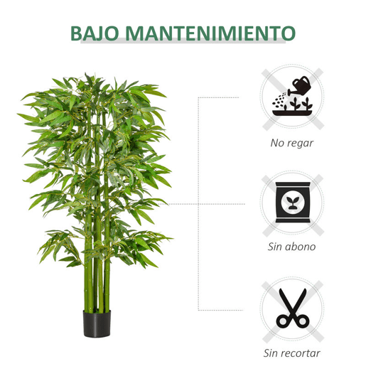 HOMCOM Planta Artificial 160 cm Bambu Artificial com 975 Folhas e Vaso Planta Artificial Decorativa para Interior e Exterior Casa Sala de Estar Escritório Verde
