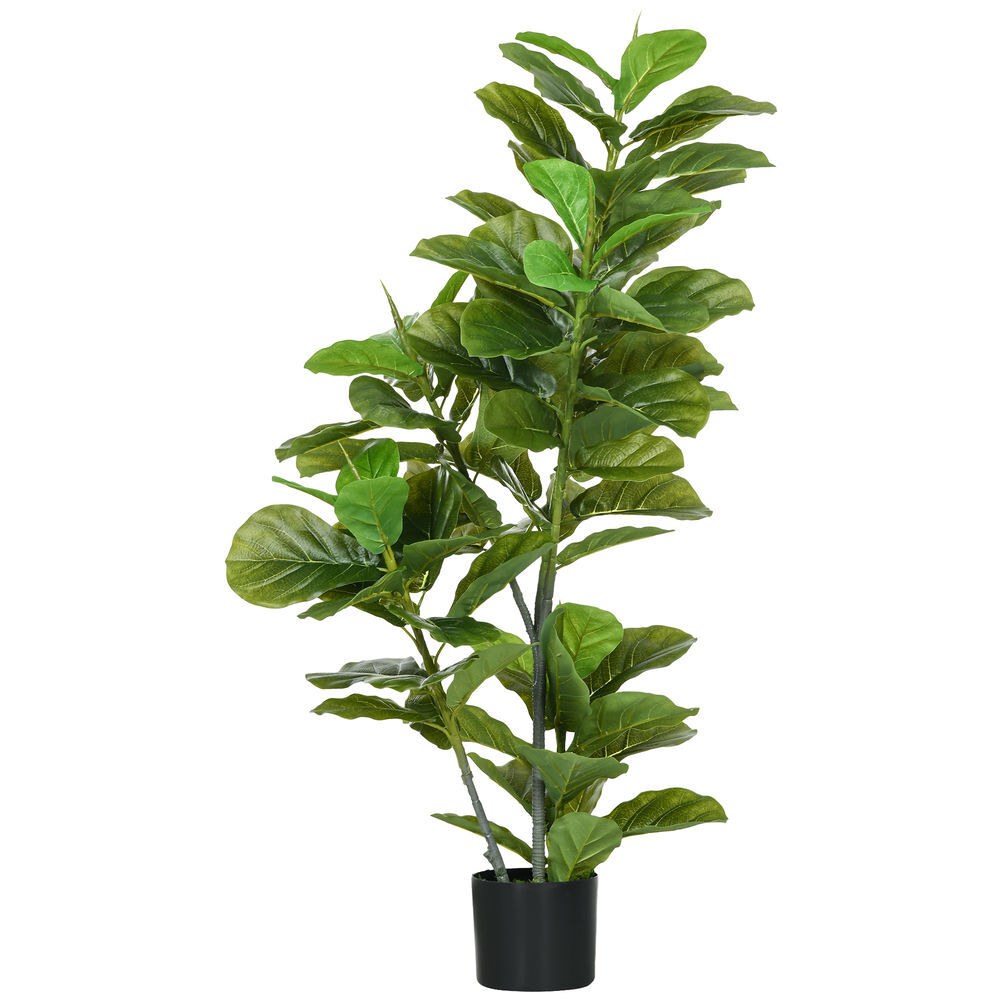 Homcom planta artificial decorativa 110x15 cm árbol artificial de ficus con 90 hojas y maceta para interior decoración para sala de estar oficina verde