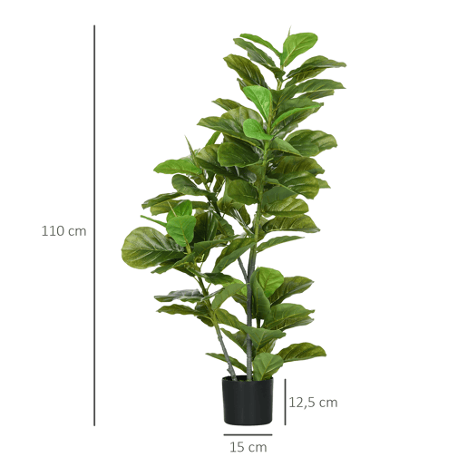 HOMCOM Planta Artificial Ficus 110 cm Planta Artificial com 90 Folhas Musgo e Vaso Planta Artificial Decorativa para Interior e Exterior Casa Sala de Estar Verde