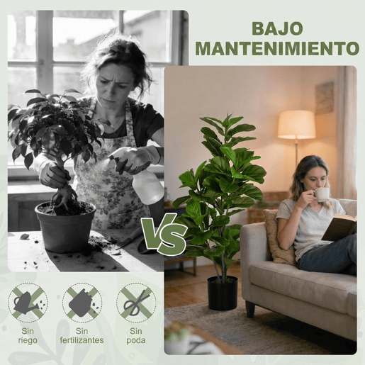 HOMCOM Planta Artificial Ficus 110 cm Planta Artificial com 90 Folhas Musgo e Vaso Planta Artificial Decorativa para Interior e Exterior Casa Sala de Estar Verde
