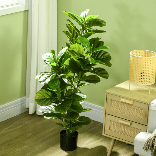 HOMCOM Planta Artificial Ficus 110 cm Planta Artificial com 90 Folhas Musgo e Vaso Planta Artificial Decorativa para Interior e Exterior Casa Sala de Estar Verde