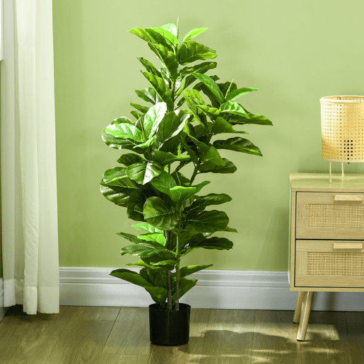 HOMCOM Planta Artificial Ficus 110 cm Planta Artificial com 90 Folhas Musgo e Vaso Planta Artificial Decorativa para Interior e Exterior Casa Sala de Estar Verde