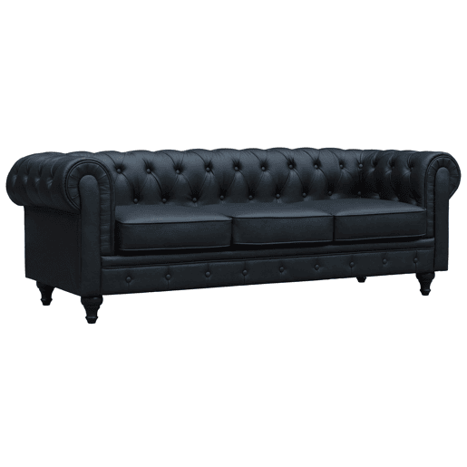 Sofá fixo Chesterfield Aliza - 208 x 82 x 70 cm - 3 lugares - Preto