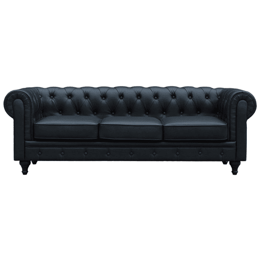 Sofá fixo Chesterfield Aliza - 208 x 82 x 70 cm - 3 lugares - Preto