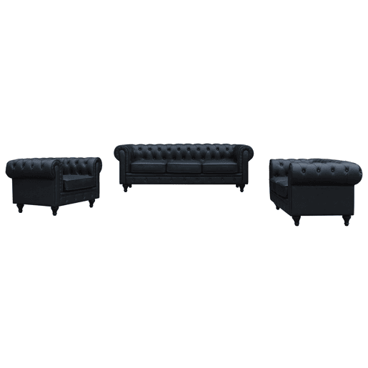 Sofá fixo Chesterfield Aliza - 208 x 82 x 70 cm - 3 lugares - Preto
