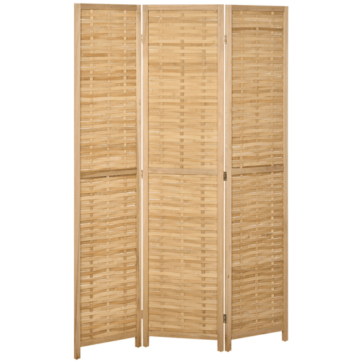 HOMCOM Biombo de 3 Paineis Separador de Ambientes Dobrável 120x1,8x170 cm Divisor de Ambientes com Padrão Tecido em Bambu Estilo Rústico para Escritório Dormitório Sala de Estar Madeira