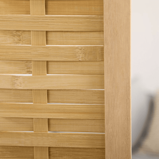 HOMCOM Biombo de 3 Paineis Separador de Ambientes Dobrável 120x1,8x170 cm Divisor de Ambientes com Padrão Tecido em Bambu Estilo Rústico para Escritório Dormitório Sala de Estar Madeira