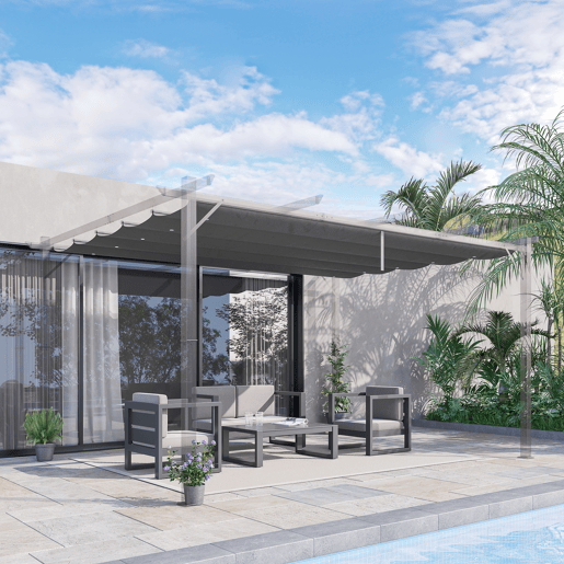 Outsunny Telhado para Pérgola 3,5x2,6 m, Cobertura de Substituição Retrátil para Estrutura de Pérgola 4x3 m, UV30+, Tecido Apenas para Pérgola de Jardim com 10 Orifícios de Drenagem, Cinzento Escuro