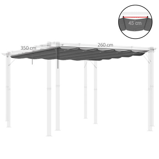 Outsunny Telhado para Pérgola 3,5x2,6 m, Cobertura de Substituição Retrátil para Estrutura de Pérgola 4x3 m, UV30+, Tecido Apenas para Pérgola de Jardim com 10 Orifícios de Drenagem, Cinzento Escuro