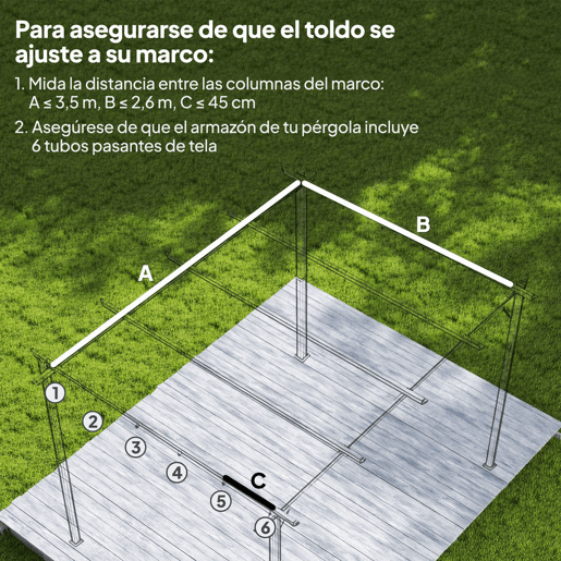 Outsunny Telhado para Pérgola 3,5x2,6 m, Cobertura de Substituição Retrátil para Estrutura de Pérgola 4x3 m, UV30+, Tecido Apenas para Pérgola de Jardim com 10 Orifícios de Drenagem, Cinzento Escuro