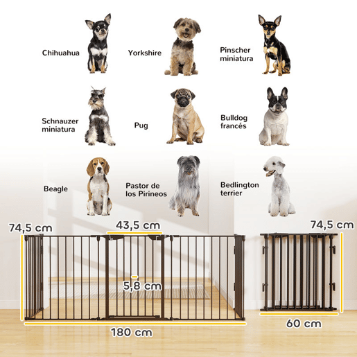 PawHut Barreira de Segurança para Animais de Estimação Barreira Dobrável de 5 Painéis com Fechadura Inteligente para Corredor Escada 300x74,5 cm Preto