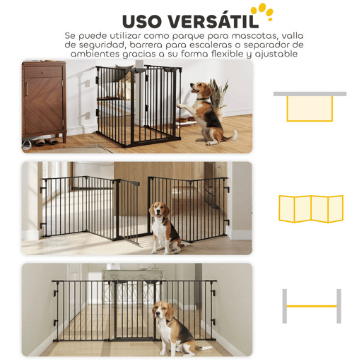 PawHut Barreira de Segurança para Animais de Estimação Barreira Dobrável de 5 Painéis com Fechadura Inteligente para Corredor Escada 300x74,5 cm Preto