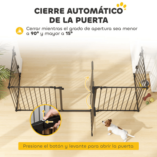 PawHut Barreira de Segurança para Animais de Estimação Barreira Dobrável de 5 Painéis com Fechadura Inteligente para Corredor Escada 300x74,5 cm Preto