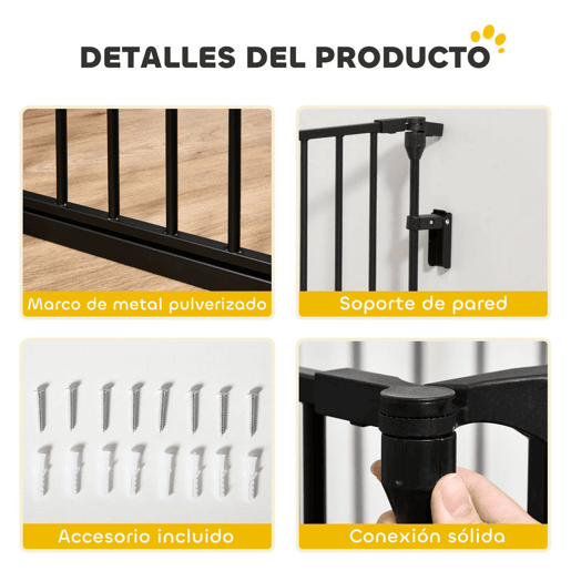 PawHut Barreira de Segurança para Animais de Estimação Barreira Dobrável de 5 Painéis com Fechadura Inteligente para Corredor Escada 300x74,5 cm Preto