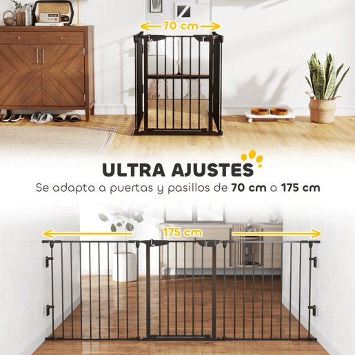 PawHut Barreira de Segurança para Animais de Estimação Barreira Dobrável de 5 Painéis com Fechadura Inteligente para Corredor Escada 300x74,5 cm Preto