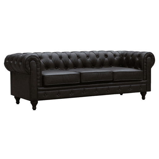 Canapé fixo Chesterfield Aliza - 204 x 80 x 58 cm - 3 lugares - Marron