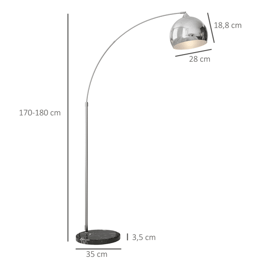 HOMCOM Candeeiro de Pé em Forma de Arco com Altura e Comprimento Ajustáveis Candeeiro de Leitura para Lâmpadas E27 Potência Máxima 40W com Interruptor de Pé 110-115x30x170-180 cm Prata e Preto