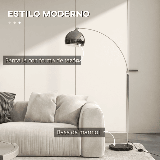 HOMCOM Candeeiro de Pé em Forma de Arco com Altura e Comprimento Ajustáveis Candeeiro de Leitura para Lâmpadas E27 Potência Máxima 40W com Interruptor de Pé 110-115x30x170-180 cm Prata e Preto