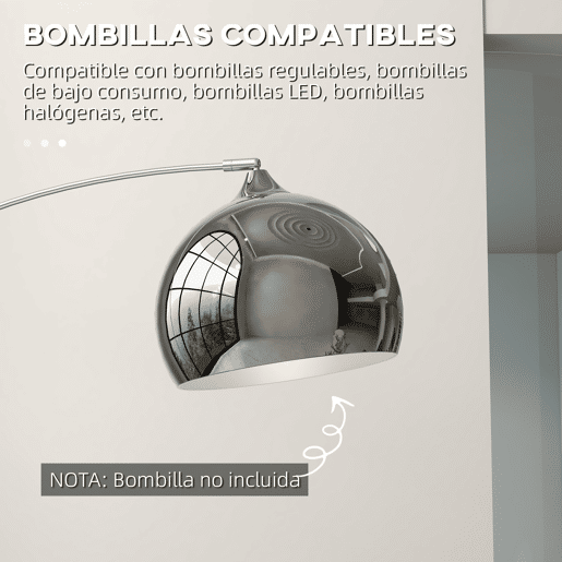 HOMCOM Candeeiro de Pé em Forma de Arco com Altura e Comprimento Ajustáveis Candeeiro de Leitura para Lâmpadas E27 Potência Máxima 40W com Interruptor de Pé 110-115x30x170-180 cm Prata e Preto