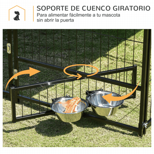PawHut Parque para Cães com Toldo Canil para Exterior com Suporte Giratório para Comida 2 Tigelas Incluídas 141x141x151 cm Preto Marrom PawHut Parque para Cães com Toldo Canil para Exterior com Suporte Giratório para Comida 2 Tigelas Incluídas 141x141x151 cm Preto Marrom