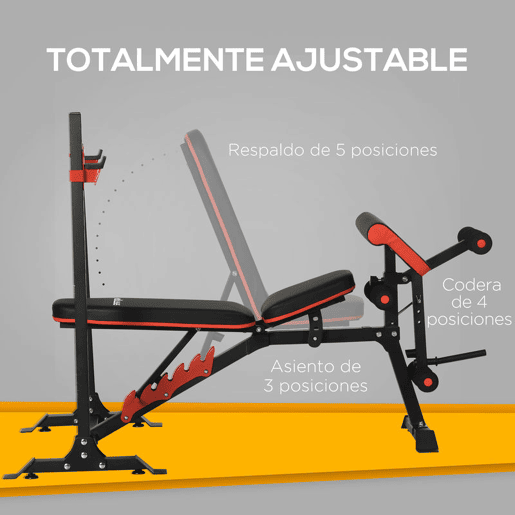 SPORTNOW Banco de Musculação Multifuncional Banco de Pesos com Encosto Reclinável e Suporte de Barras Ajustável para Treino de Abdominal Pernas Braços e Peitoral Carga 150 kg 180x110x126 cm Preto