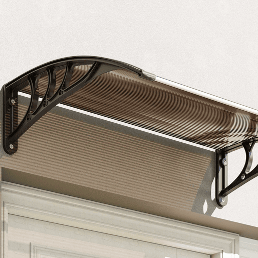 Outsunny Marquise de Proteção 75x100 cm Marquise de Exterior para Portas e Janelas contra Sol e Chuva com Suporte de Liga de Alumínio Marrom e Preto