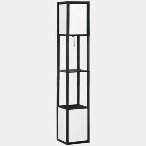 HOMCOM Candeeiro de Pé de Madeira com Prateleira de Armazenamento Suporte para Lâmpada E27 Candeeiro Moderno para Sala de Estar Dormitório 26x26x156 cm Preto e Branco