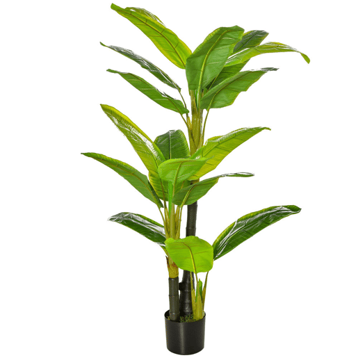 HOMCOM Bananeira Artificial 150 cm Planta Artificial com Vaso e 18 Folhas Planta Artificial para Decoração de Casa Varanda Jardim Sala de Estar Escritório Verde