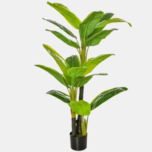 HOMCOM Bananeira Artificial 150 cm Planta Artificial com Vaso e 18 Folhas Planta Artificial para Decoração de Casa Varanda Jardim Sala de Estar Escritório Verde