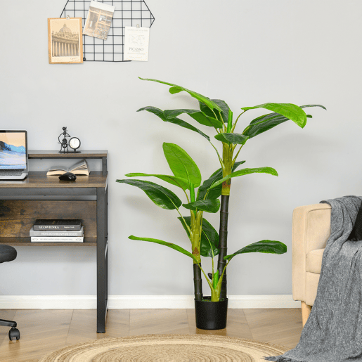 HOMCOM Bananeira Artificial 150 cm Planta Artificial com Vaso e 18 Folhas Planta Artificial para Decoração de Casa Varanda Jardim Sala de Estar Escritório Verde