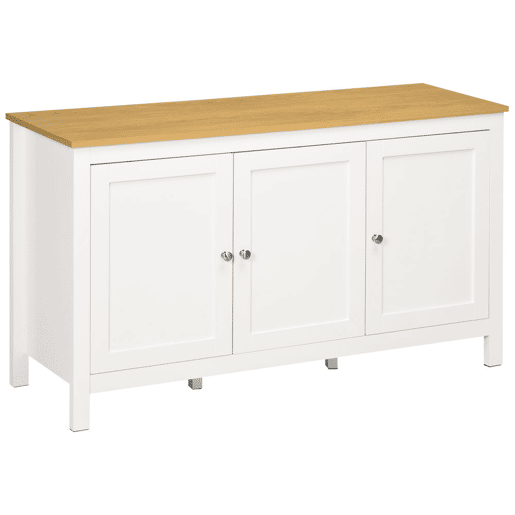 HOMCOM Aparador de Sala de Estar com 3 Portas Buffet Sala de Estar com Prateleiras Ajustáveis para Sala de Jantar Estilo Moderno 120x40x70 cm Branco e Madeira