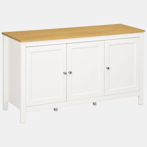 HOMCOM Aparador de Sala de Estar com 3 Portas Buffet Sala de Estar com Prateleiras Ajustáveis para Sala de Jantar Estilo Moderno 120x40x70 cm Branco e Madeira