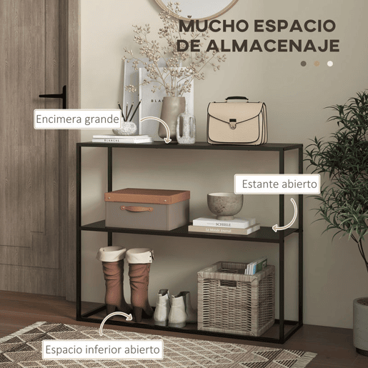 HOMCOM Mesa Consola Estilo Industrial Mesa de Entrada com Prateleira Estrutura de Aço e Desenho Anti-Tombo Móvel de Entrada para Sala de Estar Corredor Carga 20 kg 90x30x75 cm Preto