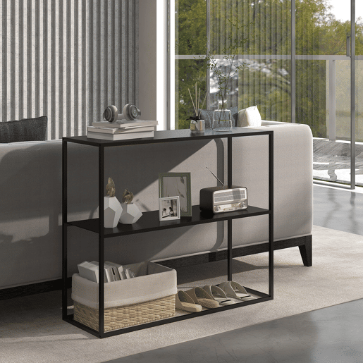 HOMCOM Mesa Consola Estilo Industrial Mesa de Entrada com Prateleira Estrutura de Aço e Desenho Anti-Tombo Móvel de Entrada para Sala de Estar Corredor Carga 20 kg 90x30x75 cm Preto