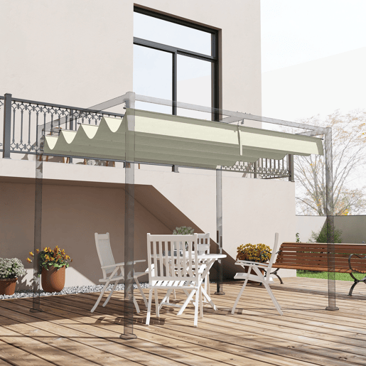 Outsunny Cobertura para Pérgola Retrátil 286x245 cm Teto de Substituição para Pérgola com Proteção UV30+ para Pérgola de 3x2,15 cm Creme