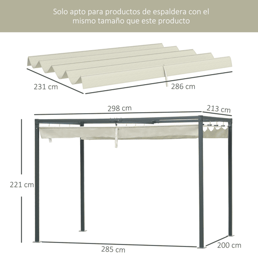 Outsunny Cobertura para Pérgola Retrátil 286x245 cm Teto de Substituição para Pérgola com Proteção UV30+ para Pérgola de 3x2,15 cm Creme