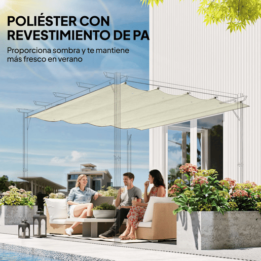 Outsunny Cobertura para Pérgola Retrátil 286x245 cm Teto de Substituição para Pérgola com Proteção UV30+ para Pérgola de 3x2,15 cm Creme