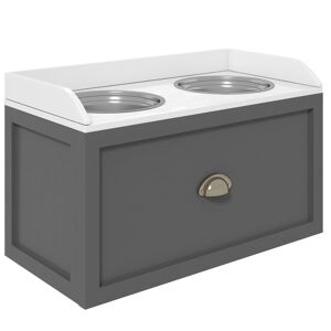 PawHut Comedouro Elevado para Cães Comedouro para Cães com 2 Tigelas 2000ml de Aço Inoxidável Gaveta Oculta com Suporte de Madeira para Animais de Estimação 60x30x36 cm Cinza