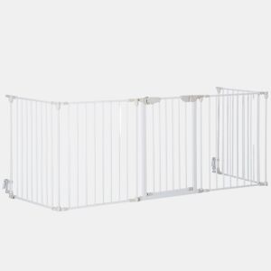 PawHut Barreira de Segurança para Animais de Estimação Barreira Dobrável de 5 Painéis com Fechadura Inteligente para Corredor Escada 300x74,5 cm Branco