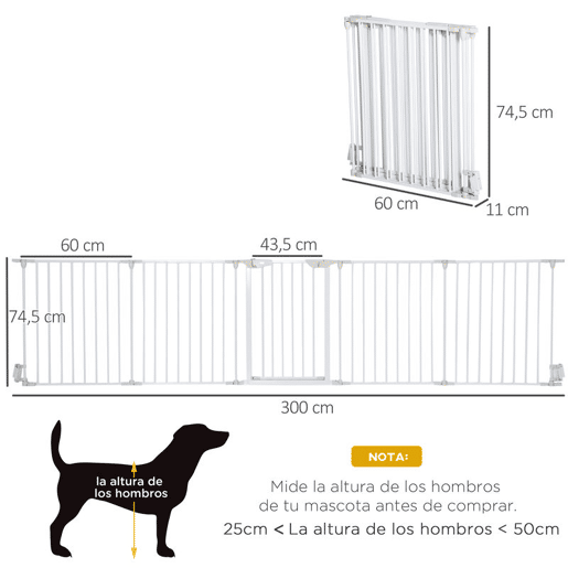 PawHut Barreira de Segurança para Animais de Estimação Barreira Dobrável de 5 Painéis com Fechadura Inteligente para Corredor Escada 300x74,5 cm Branco