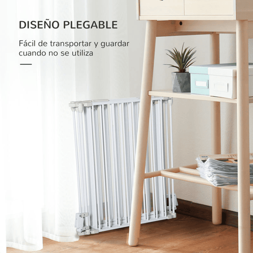PawHut Barreira de Segurança para Animais de Estimação Barreira Dobrável de 5 Painéis com Fechadura Inteligente para Corredor Escada 300x74,5 cm Branco