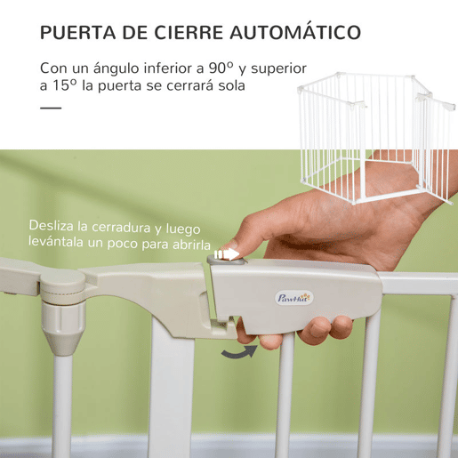 PawHut Barreira de Segurança para Animais de Estimação Barreira Dobrável de 5 Painéis com Fechadura Inteligente para Corredor Escada 300x74,5 cm Branco