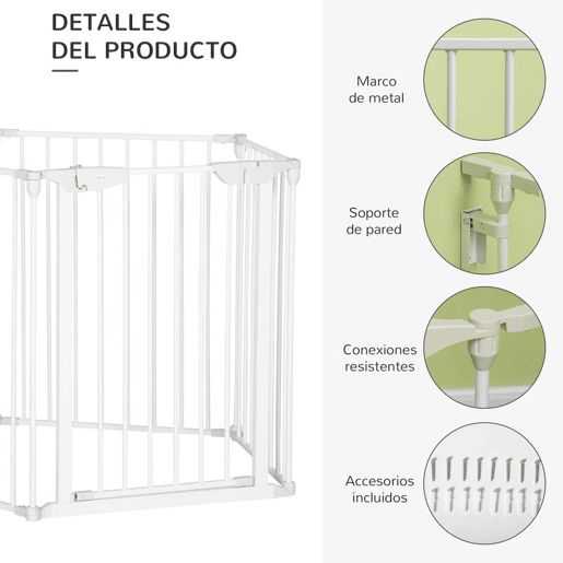 PawHut Barreira de Segurança para Animais de Estimação Barreira Dobrável de 5 Painéis com Fechadura Inteligente para Corredor Escada 300x74,5 cm Branco