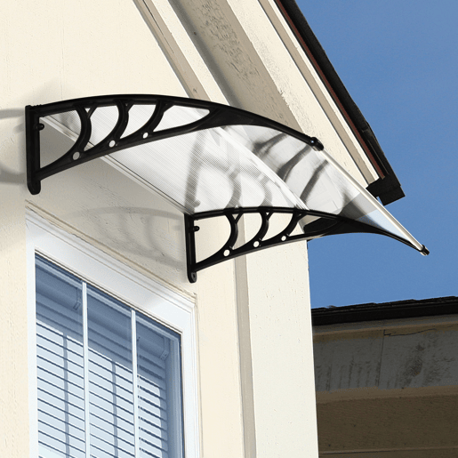Outsunny Marquise Exterior para Portas e Janelas 75x100 cm Cobertura de Proteção contra Sol e Chuva com Suporte de Liga de Alumínio Transparente