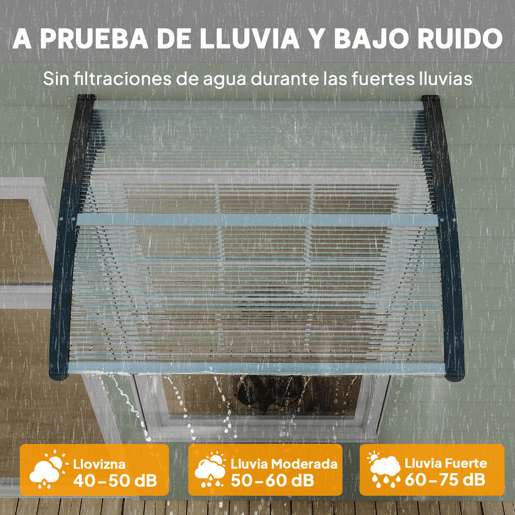 Outsunny Marquise Exterior para Portas e Janelas 75x100 cm Cobertura de Proteção contra Sol e Chuva com Suporte de Liga de Alumínio Transparente