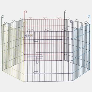 PawHut Parque Dobrável para Cães com 6 Painéis, Ø120x60 cm, Grade Metálica para Cachorros e Coelhos, Design DIY, com Porta e Estacas, para Interior e Exterior, Multicolor