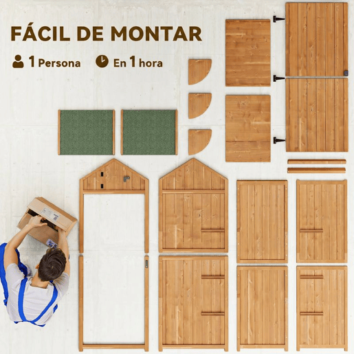 Outsunny Armário de Jardim de Madeira 77x54,2x179 cm 0,3 m² Armário de Armazenamento de Ferramentas com 3 Prateleiras e 2 Portas com Fechadura para Pátio Varanda Madeira e Verde