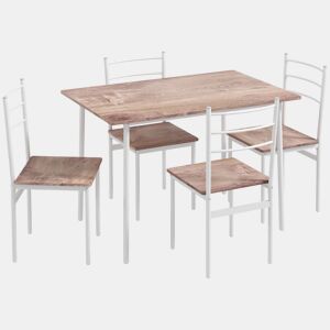 HOMCOM Conjunto de Refeição 5 Peças Conjunto de Mesa e 4 Cadeiras para 4 Pessoas com Estrutura de Aço para Cozinha Restaurante 110x70x75 cm Madeira e Branco
